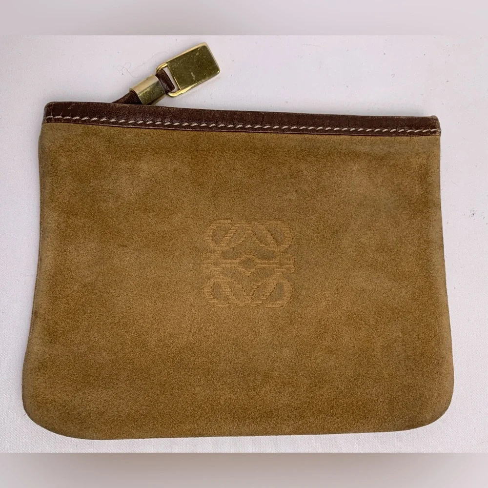Loewe Tan Camel Suede Zip Pouch